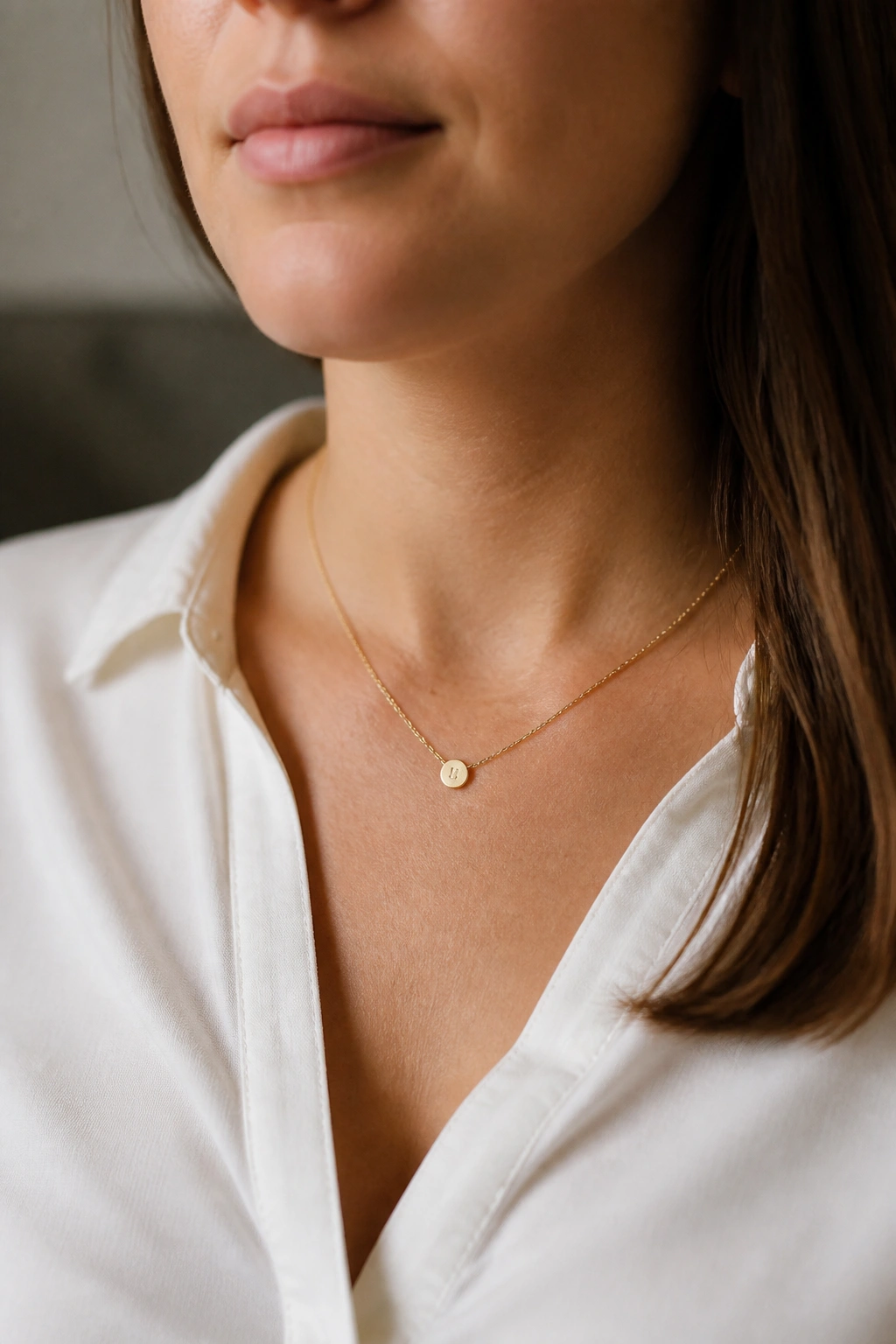 Woman wearing a delicate personalized necklace