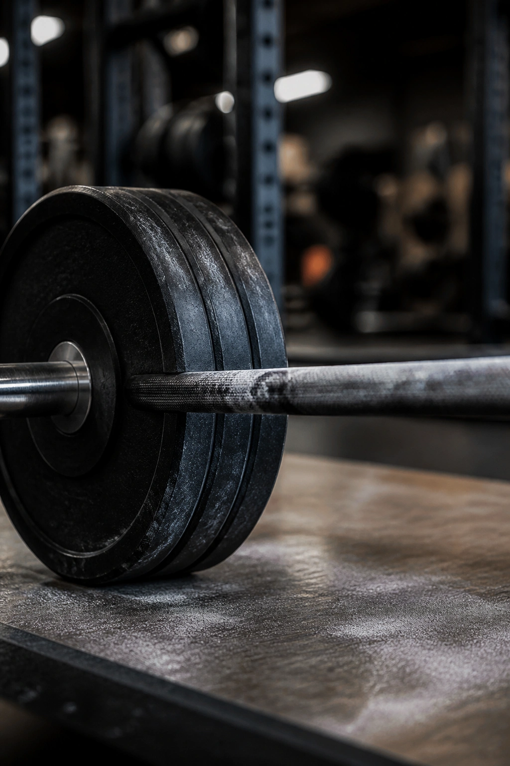 Close-up of a barbell on a platform illustrating the PHAT program