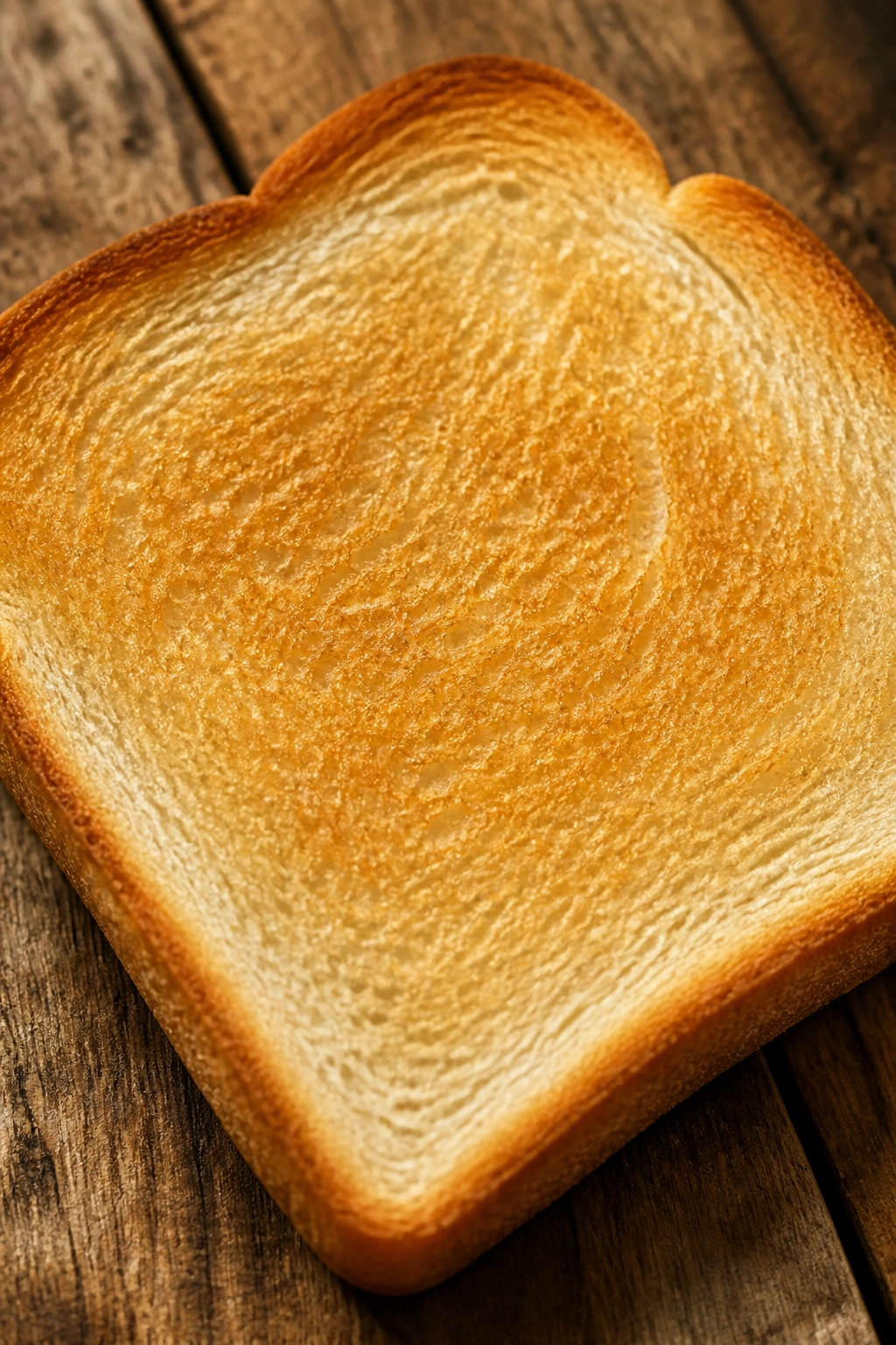 Close-up of plain white toast on a wooden board with dawn light