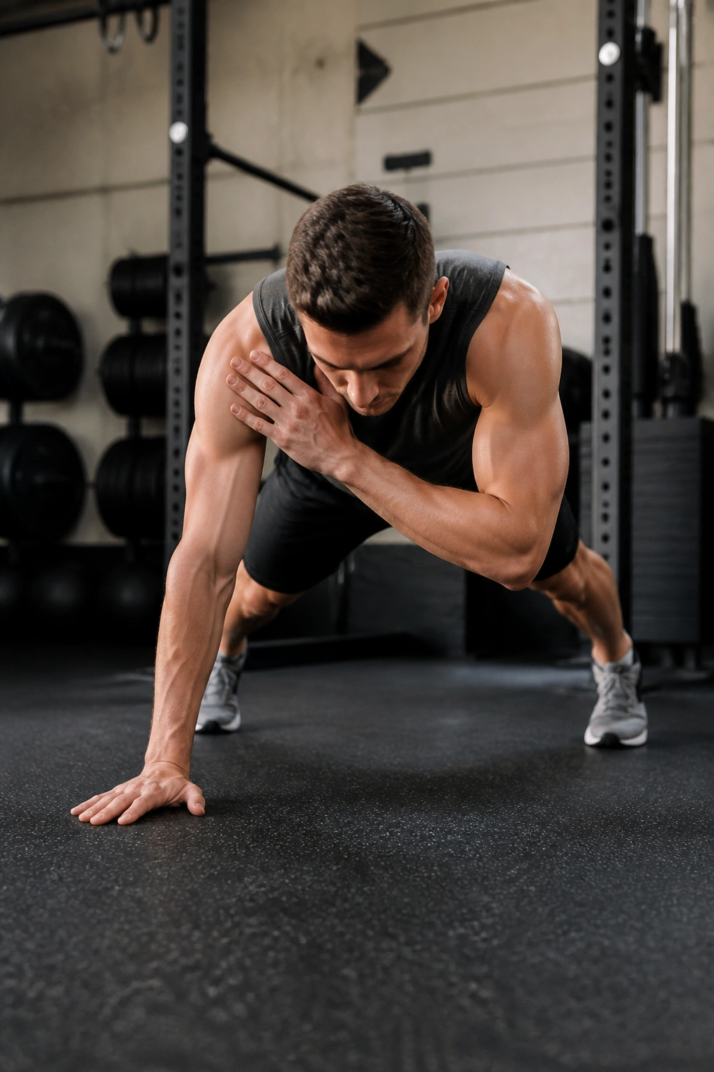 Plank shoulder taps showing torso stability and minimal sway