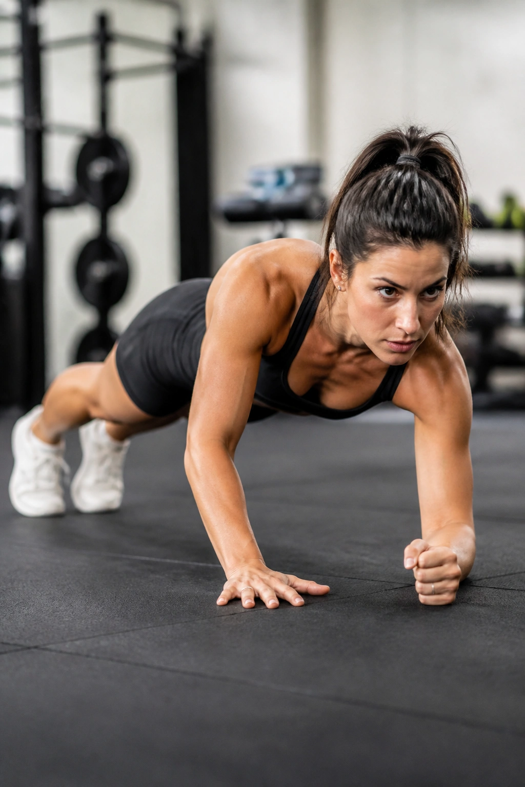 Person transitioning from forearm plank to pushup, demonstrating anti-rotation core stability.