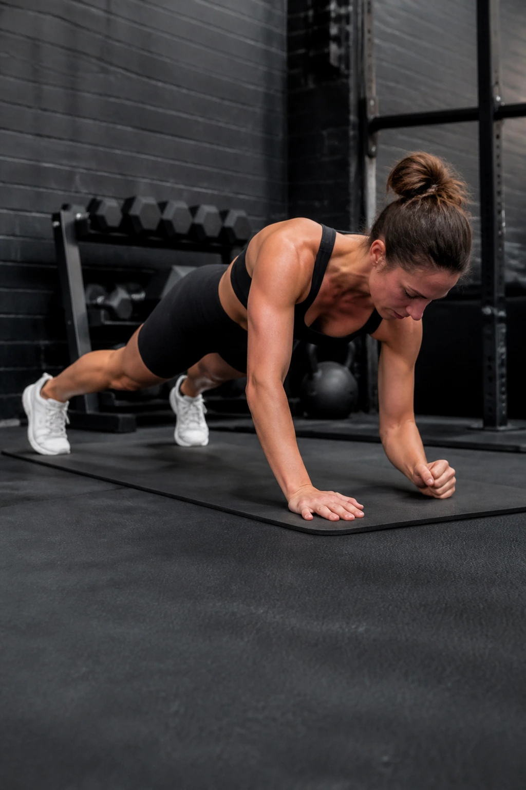 Person alternates between forearm and high plank with controlled movement