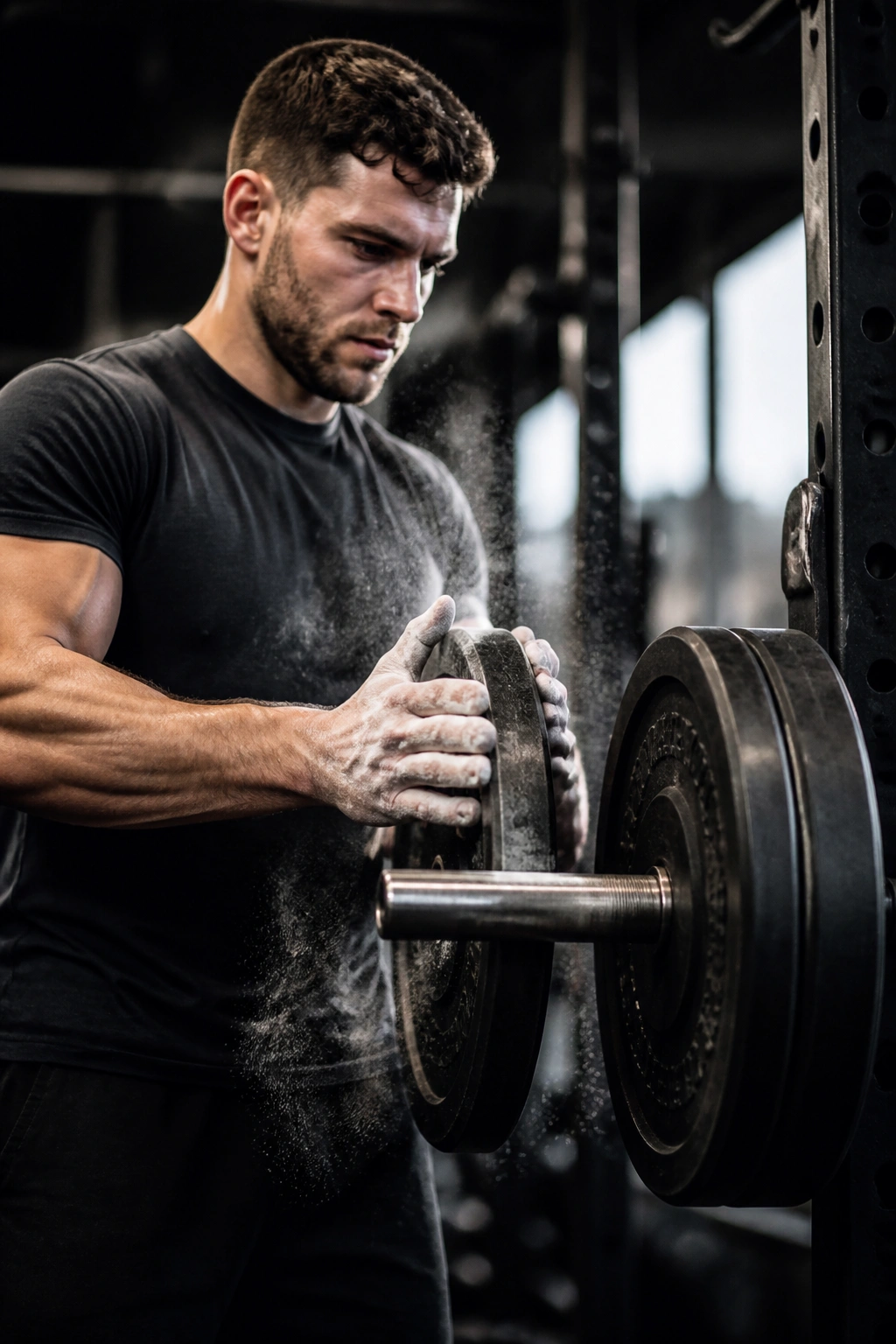 Lifter adjusting barbell weights to break a plateau