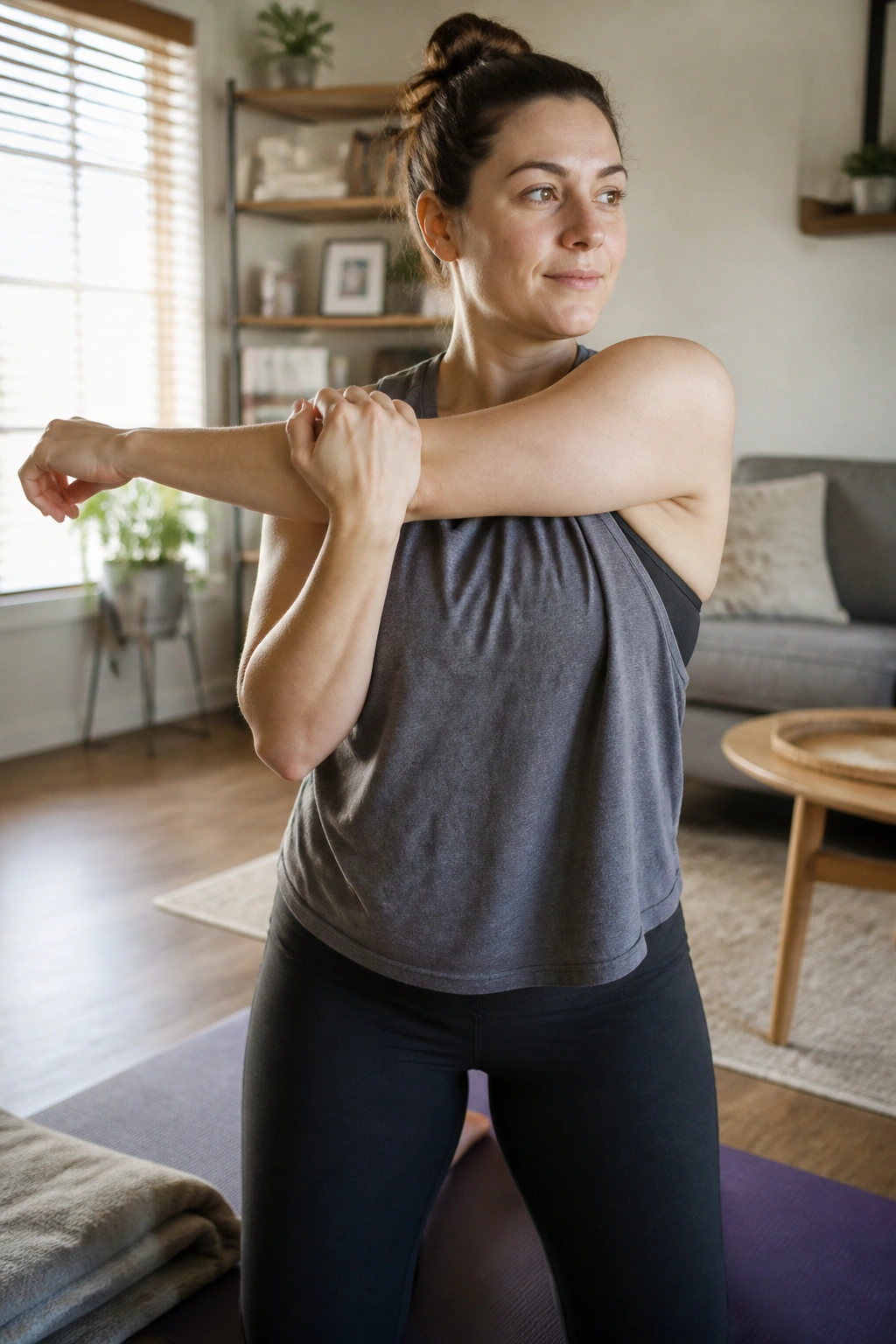Postpartum person doing gentle mobility exercise