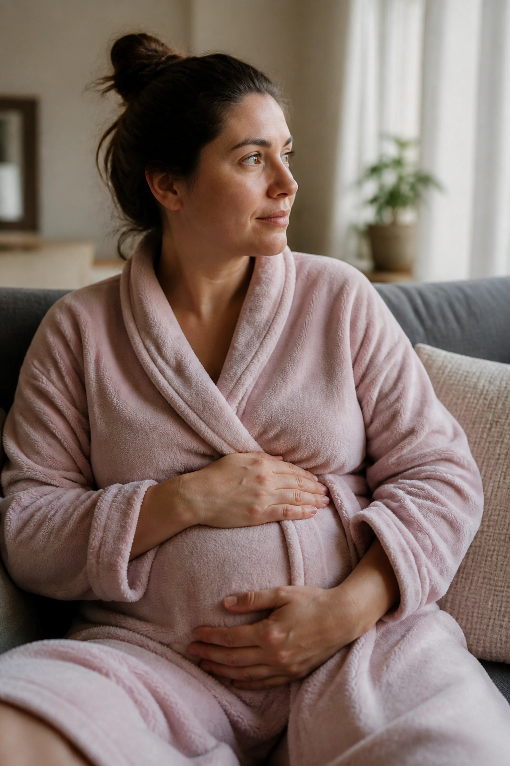 Postpartum mother resting at home highlighting recovery during the first six weeks