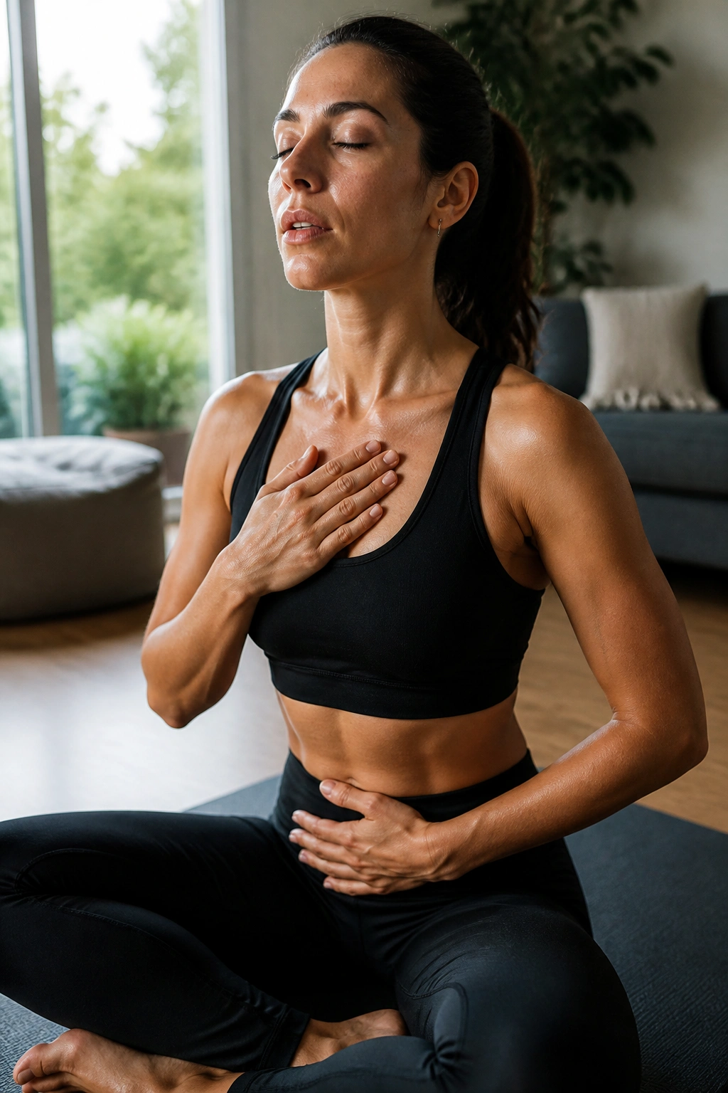 Person cooling down after workout with a simple stretch