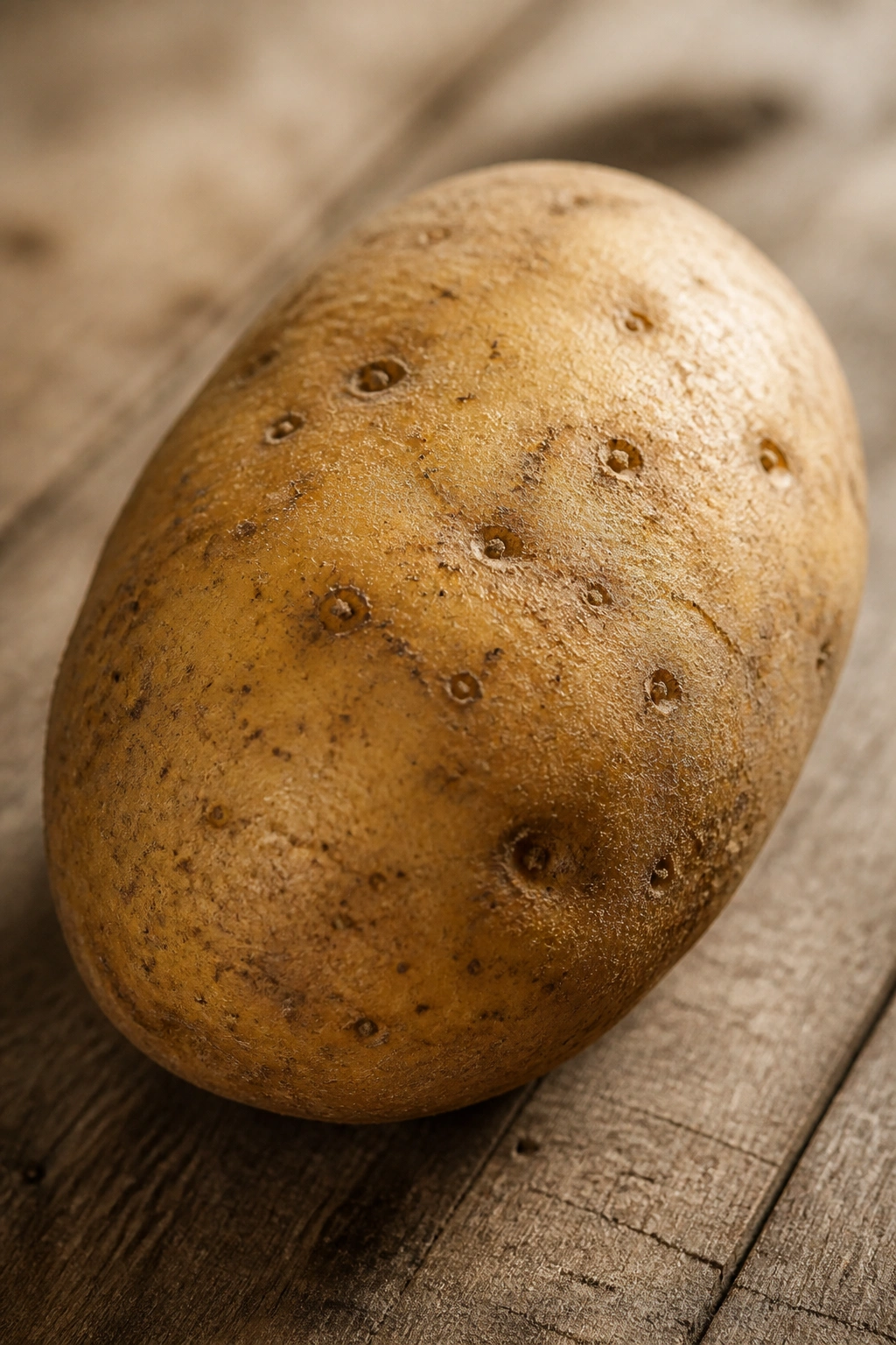 Close-up of textured potato skin on wooden surface
