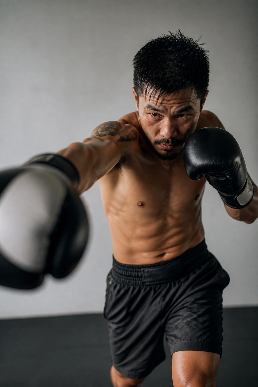 Fighter performing jab, slip, cross, hook sequence in a gym