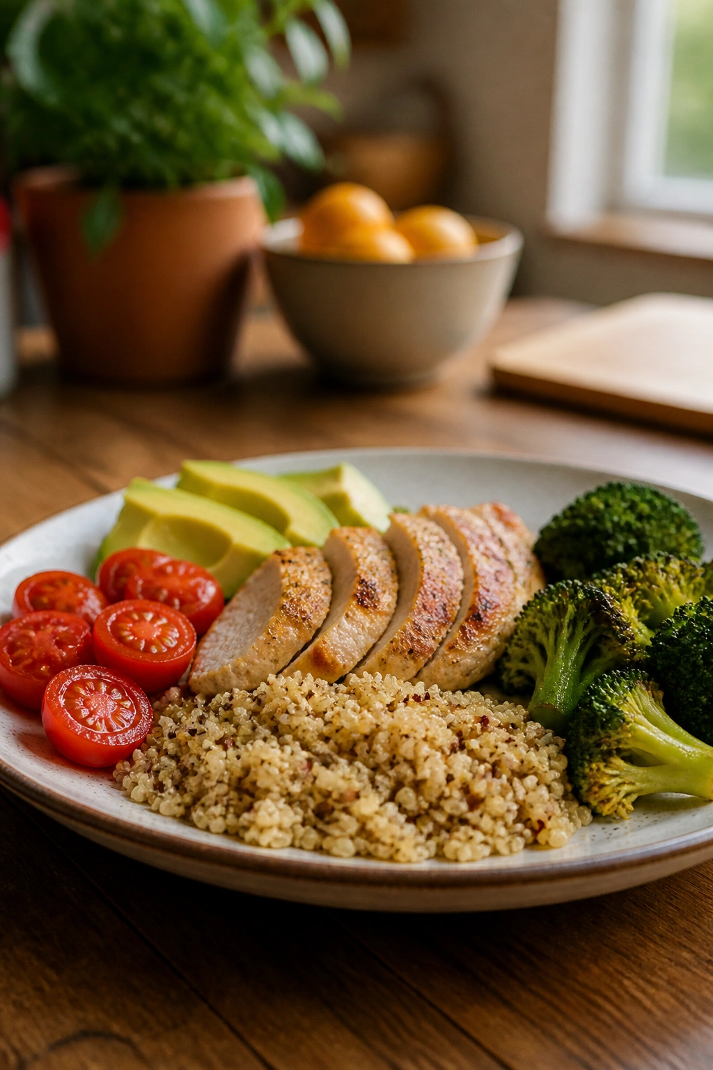 Balanced pregnancy plate on a kitchen table