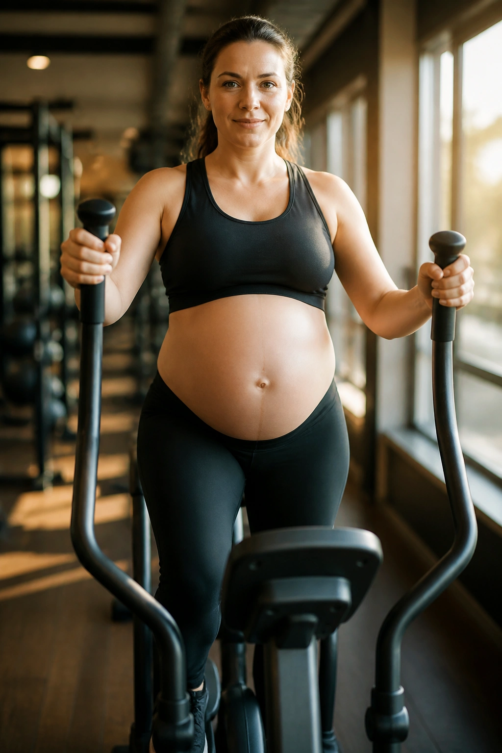 Person using an elliptical trainer smoothly in a gym
