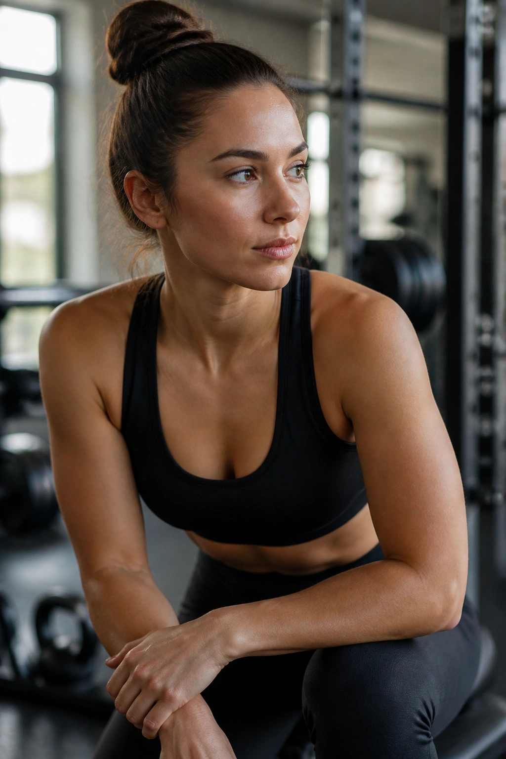 Real person in a gym evaluating progress by patterns.