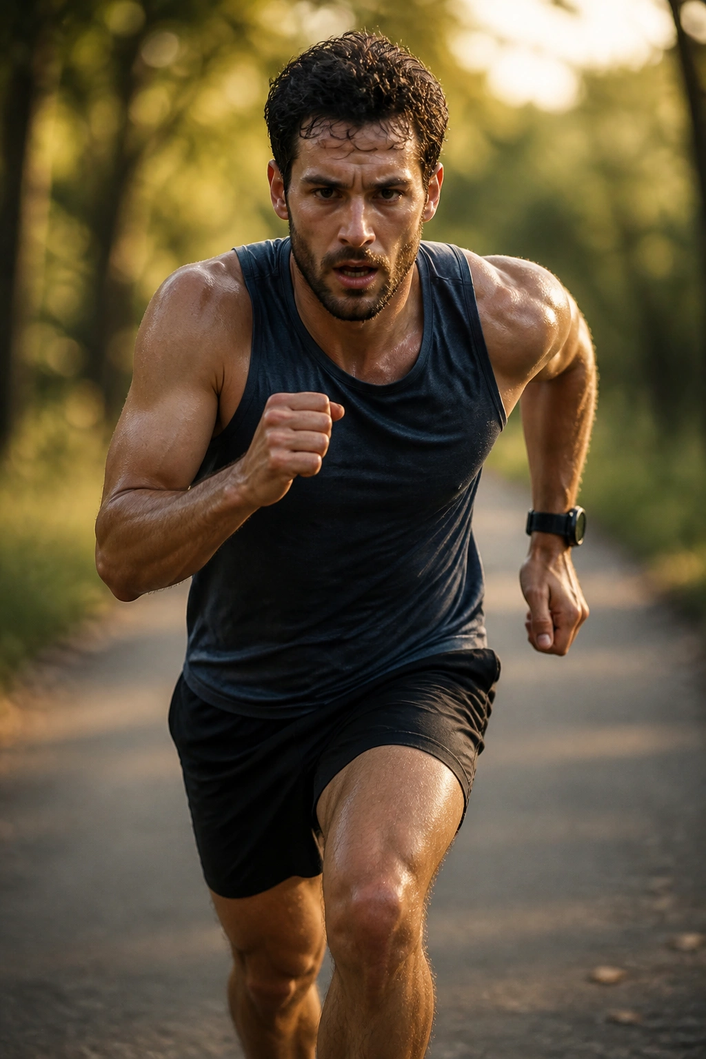 Runner finishing fast on outdoor path during progression run
