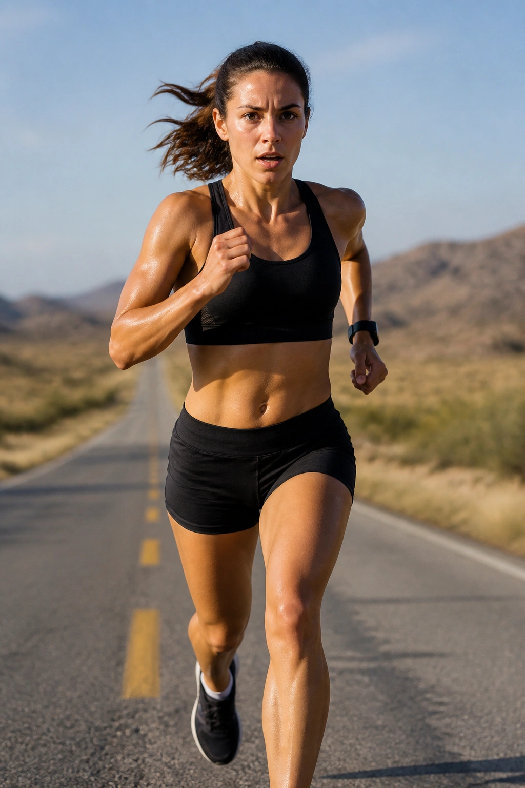 Runner finishing a progression run, accelerating pace on a road