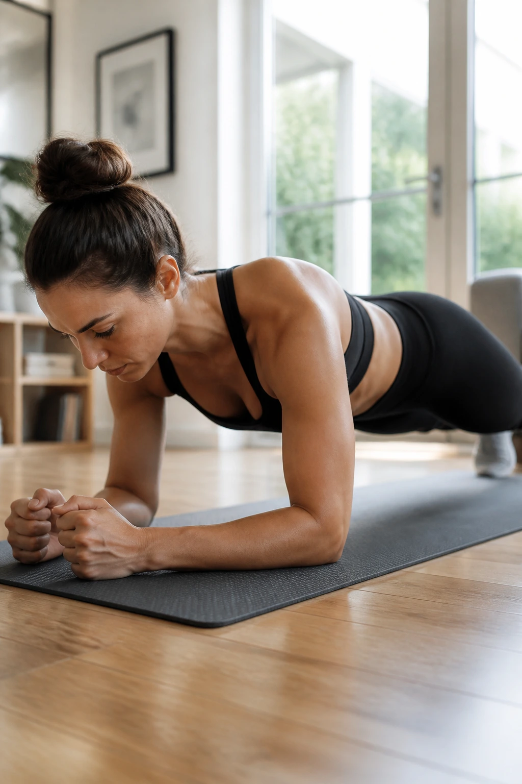 Person performing forearm plank as part of progressive core challenge