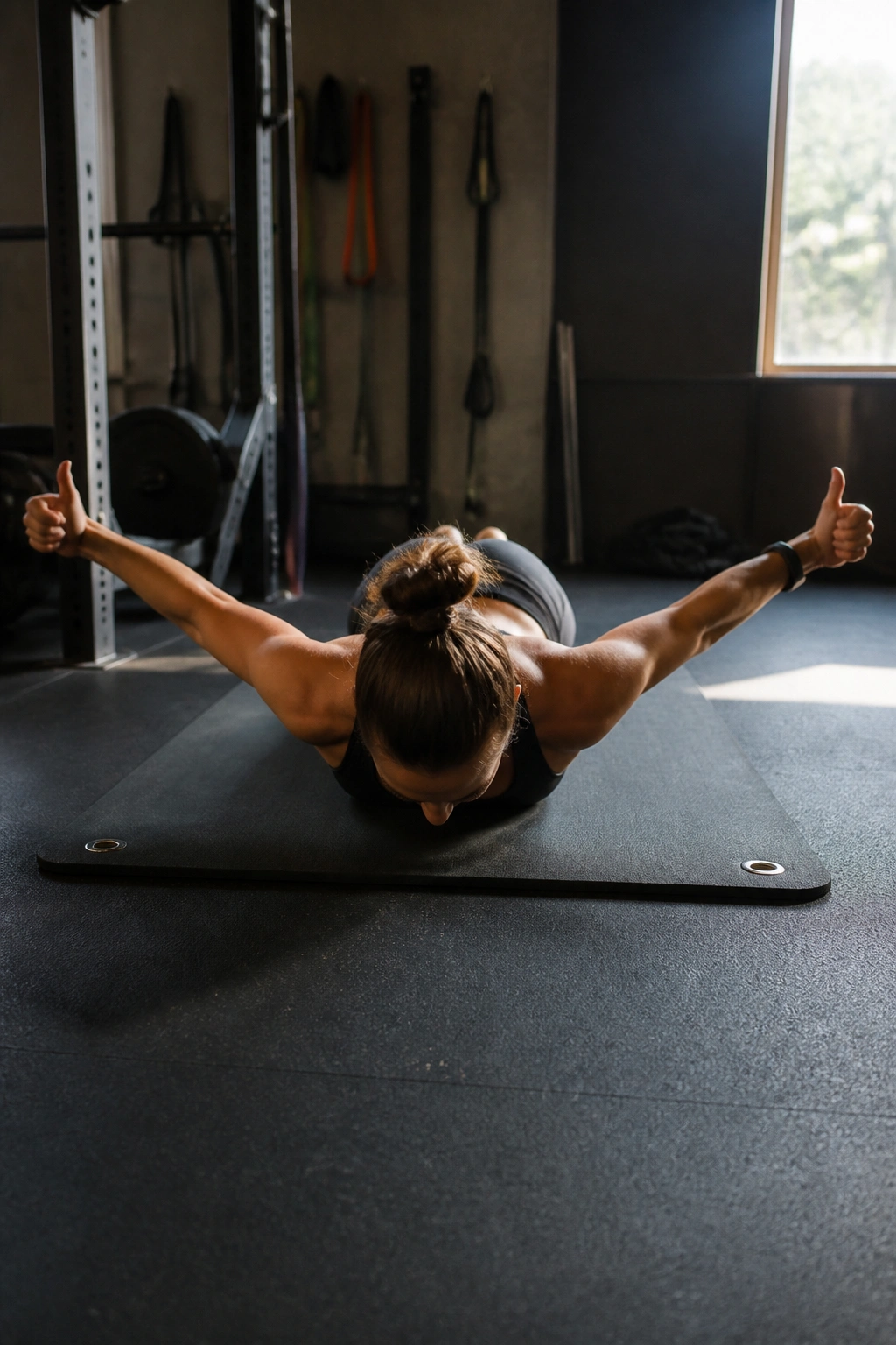 Person performing prone Y raises to activate lower traps