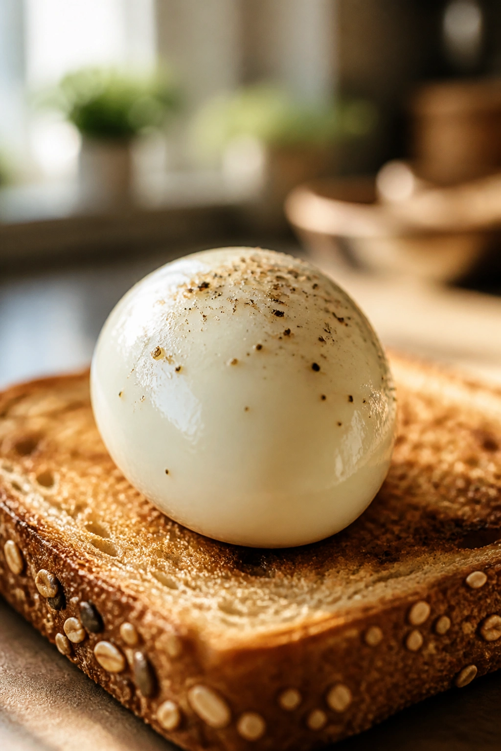 Close-up of a boiled egg on toast for a protein rich breakfast