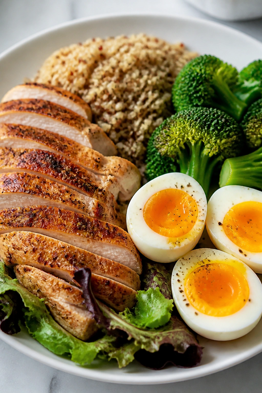 Protein-rich meal plated to emphasize protein intake