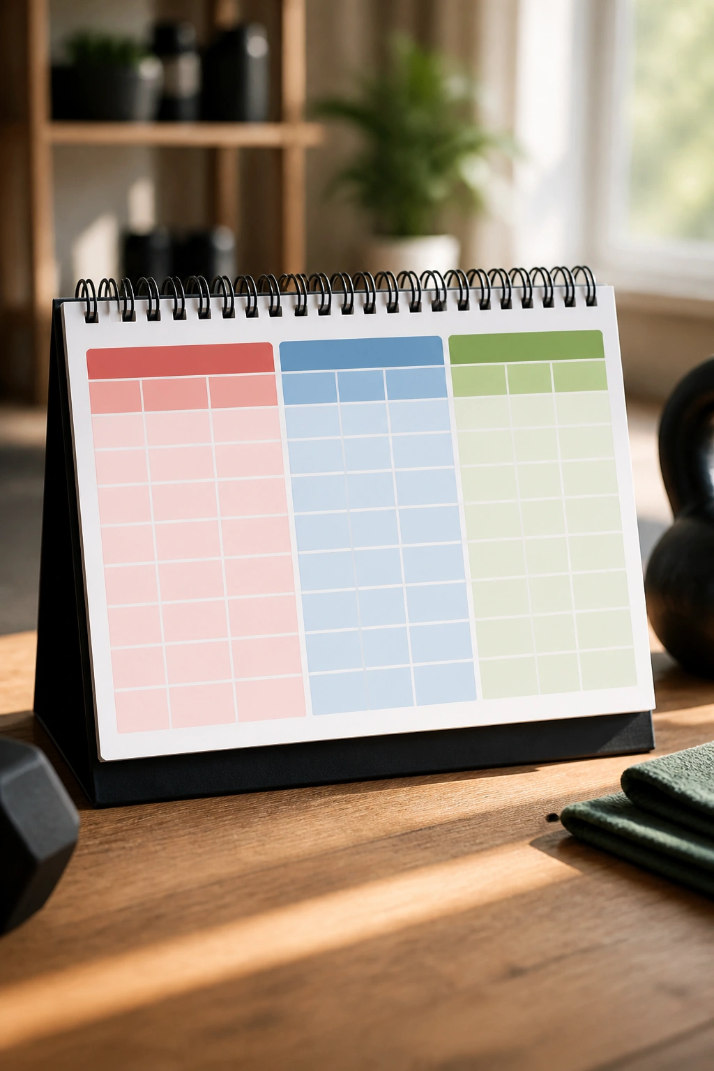 Landscape calendar page with three columns for push pull legs