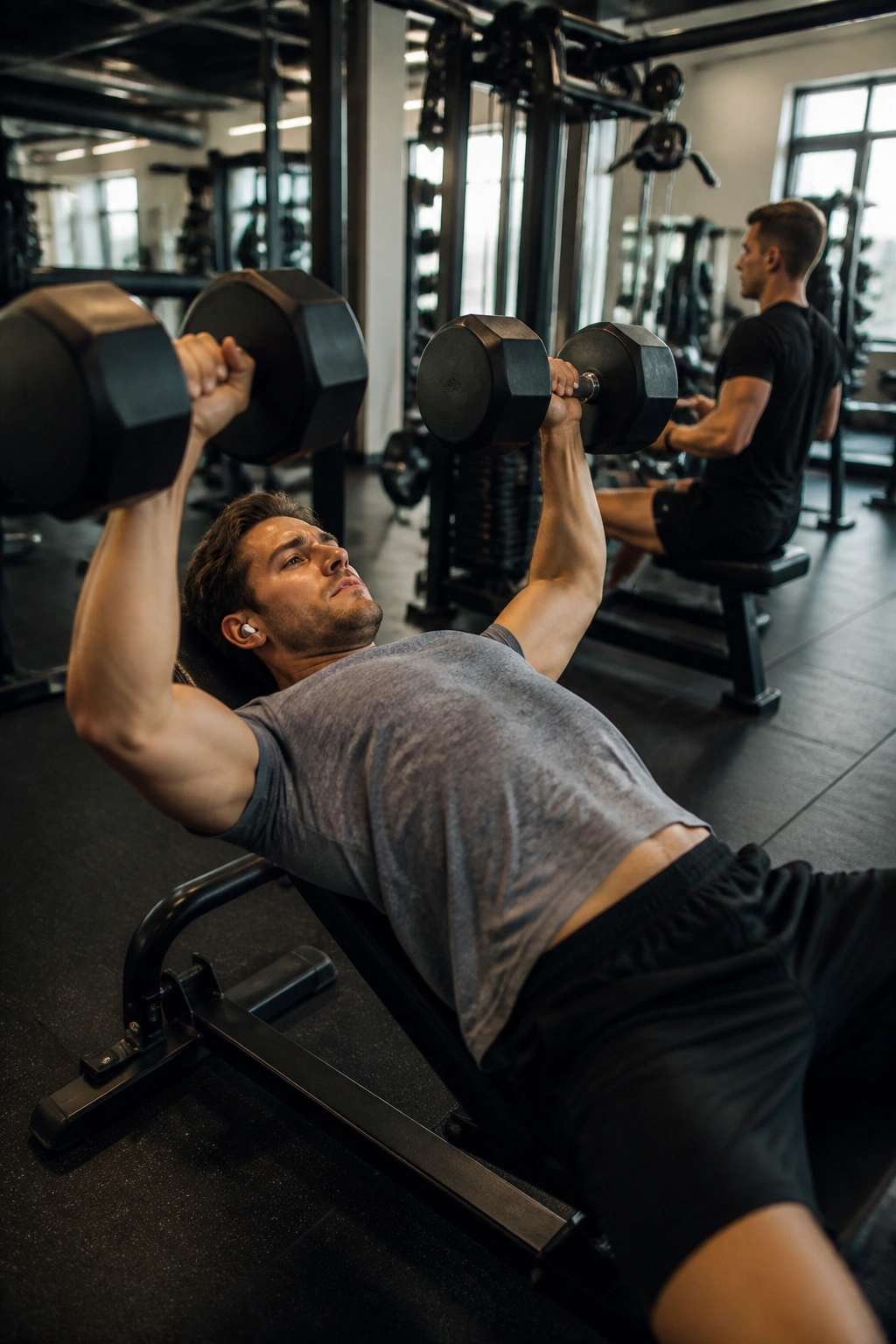 Person performing push-pull superset in gym