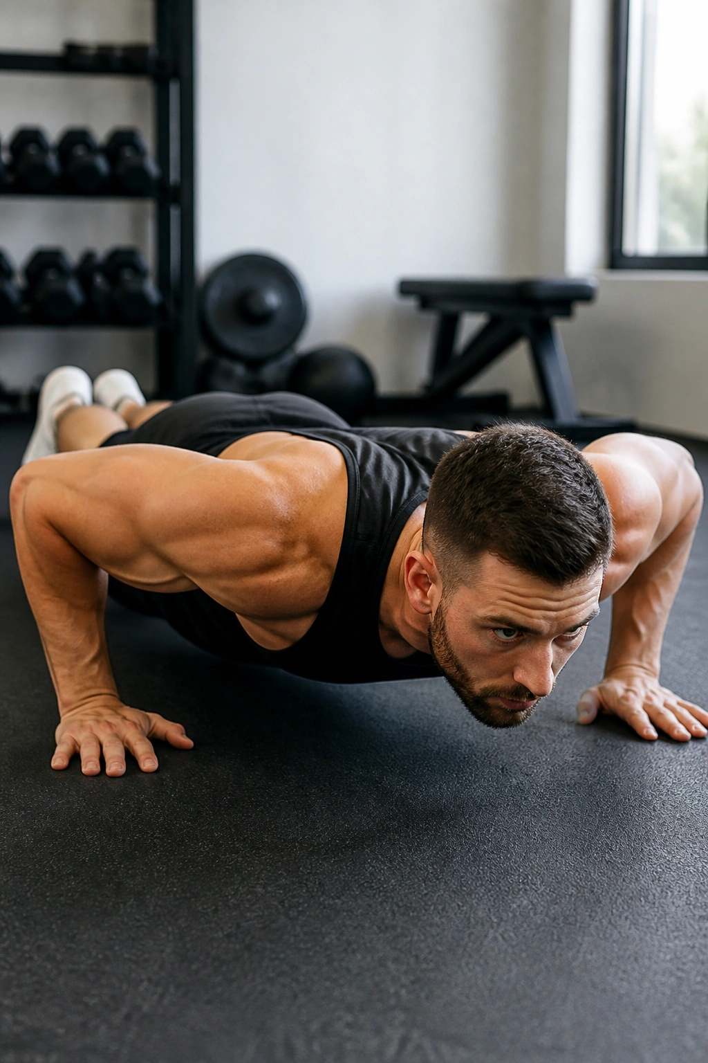 Push-up in gym: person performing push-up with proper form