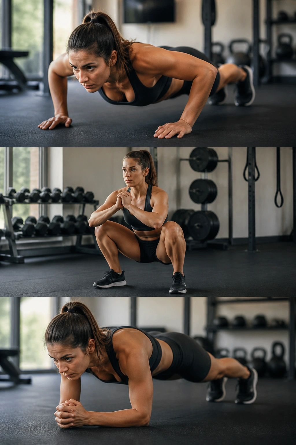 Real person performing a push-up in a gym