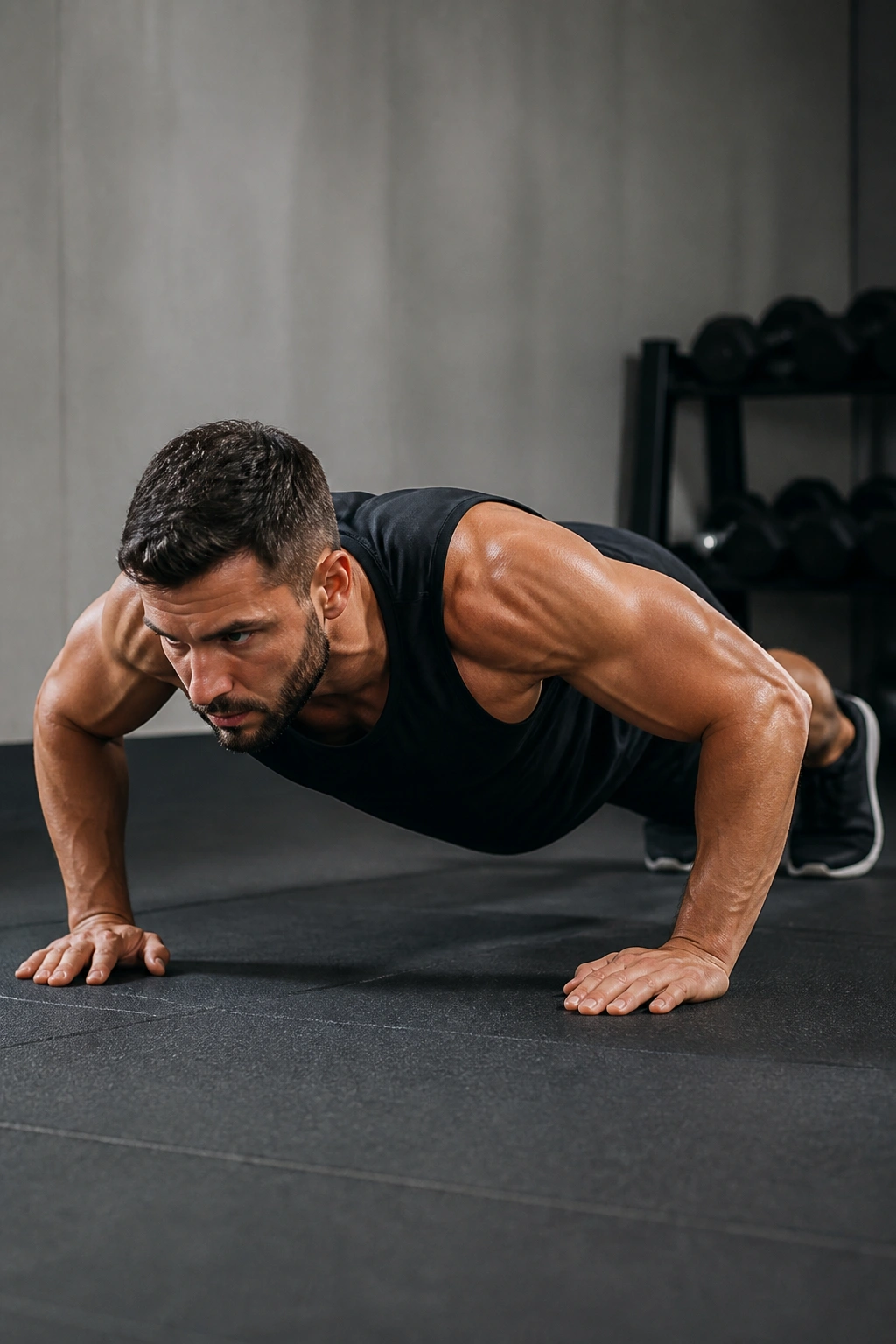 Person doing a push-up with proper form to show progression