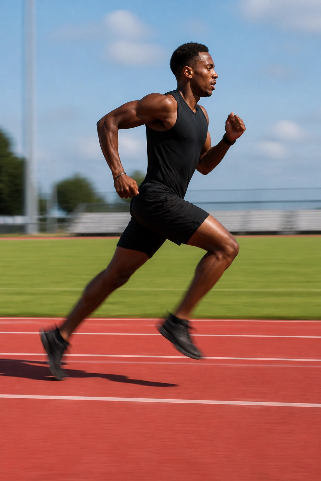 Runner performing pyramid interval workout on track