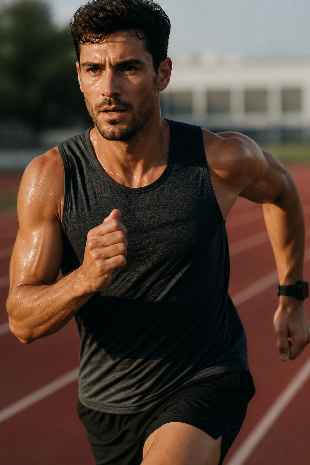 Runner on track performing pyramid workout for mid-race control