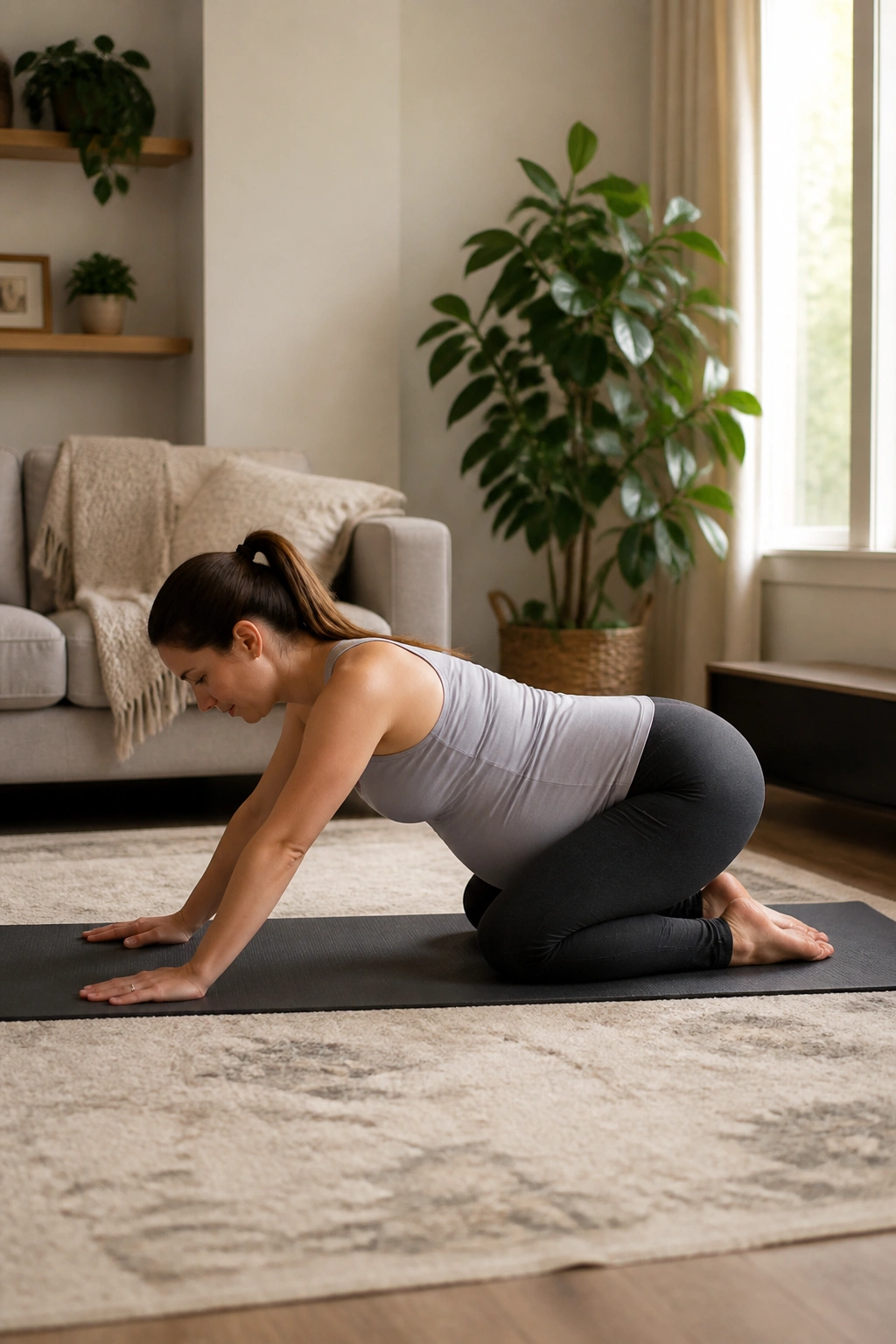 Person performing quadruped rock-backs on hands and knees