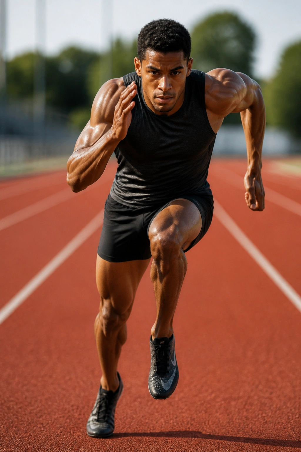 Sprinter on track performing race-pace sprint