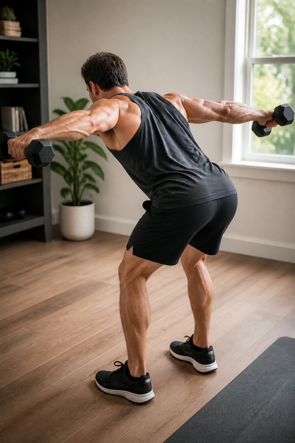 Person performing rear delt fly focusing on back shoulder muscles