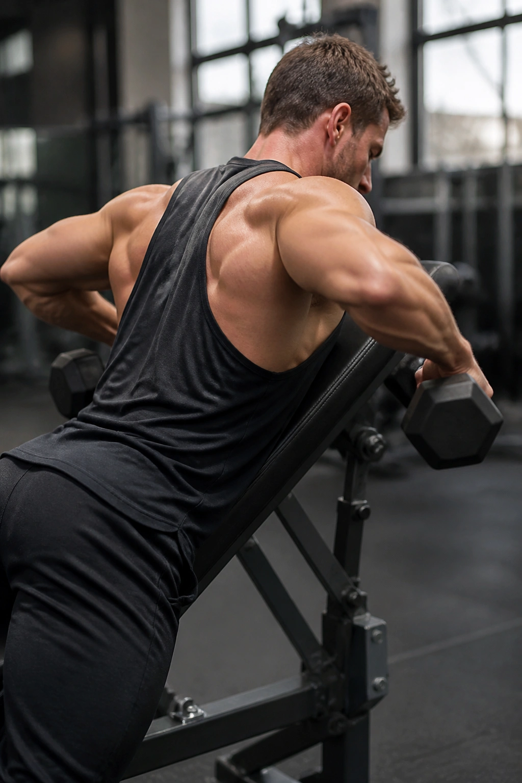 Rear delt row on incline bench focusing on shoulders