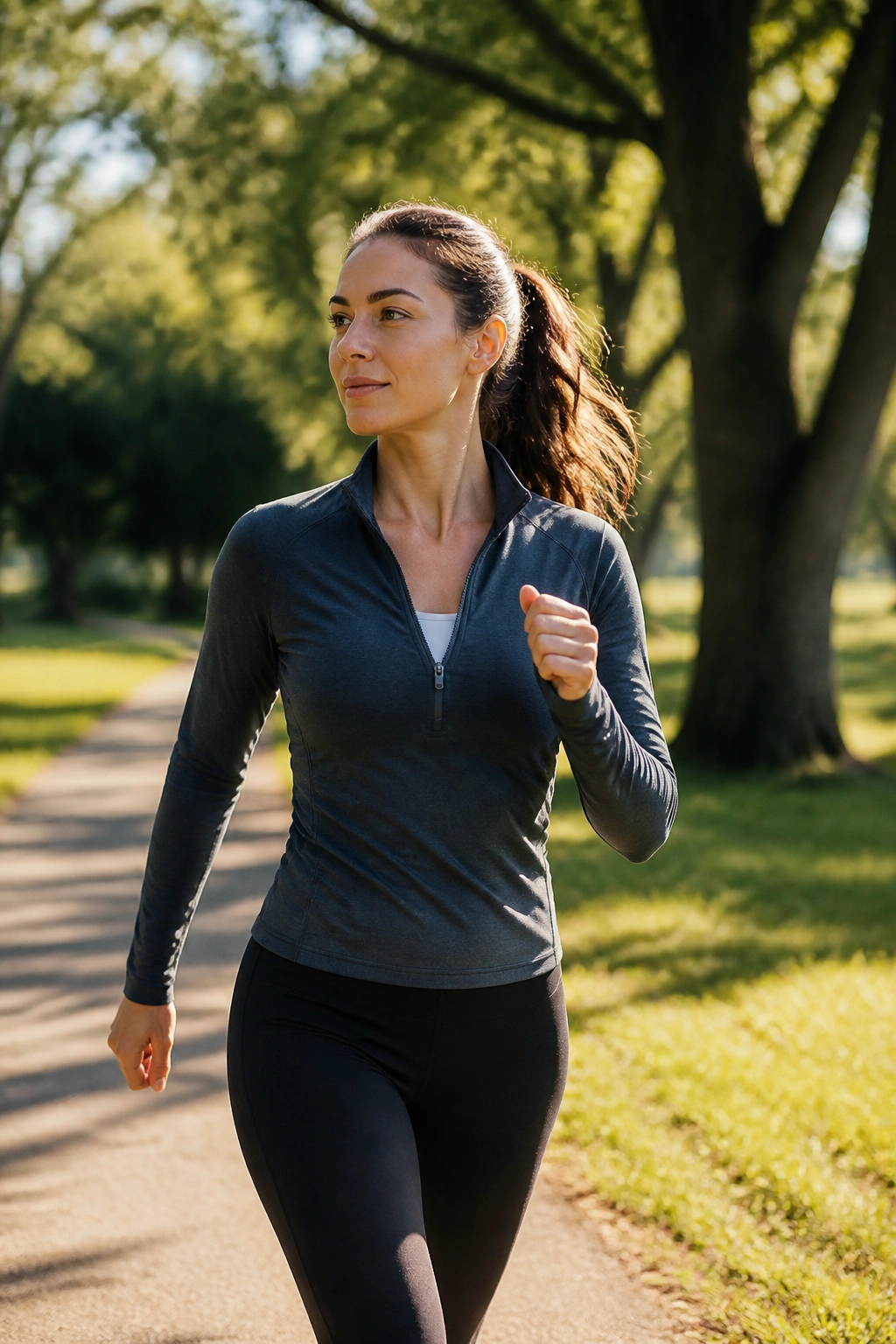Person walking briskly outdoors for a recovery walk and mobility session