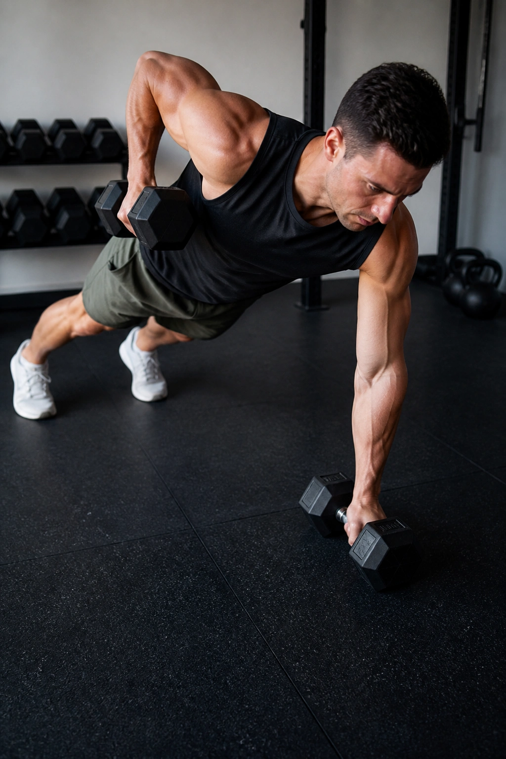 Renegade row showing anti-rotation core engagement