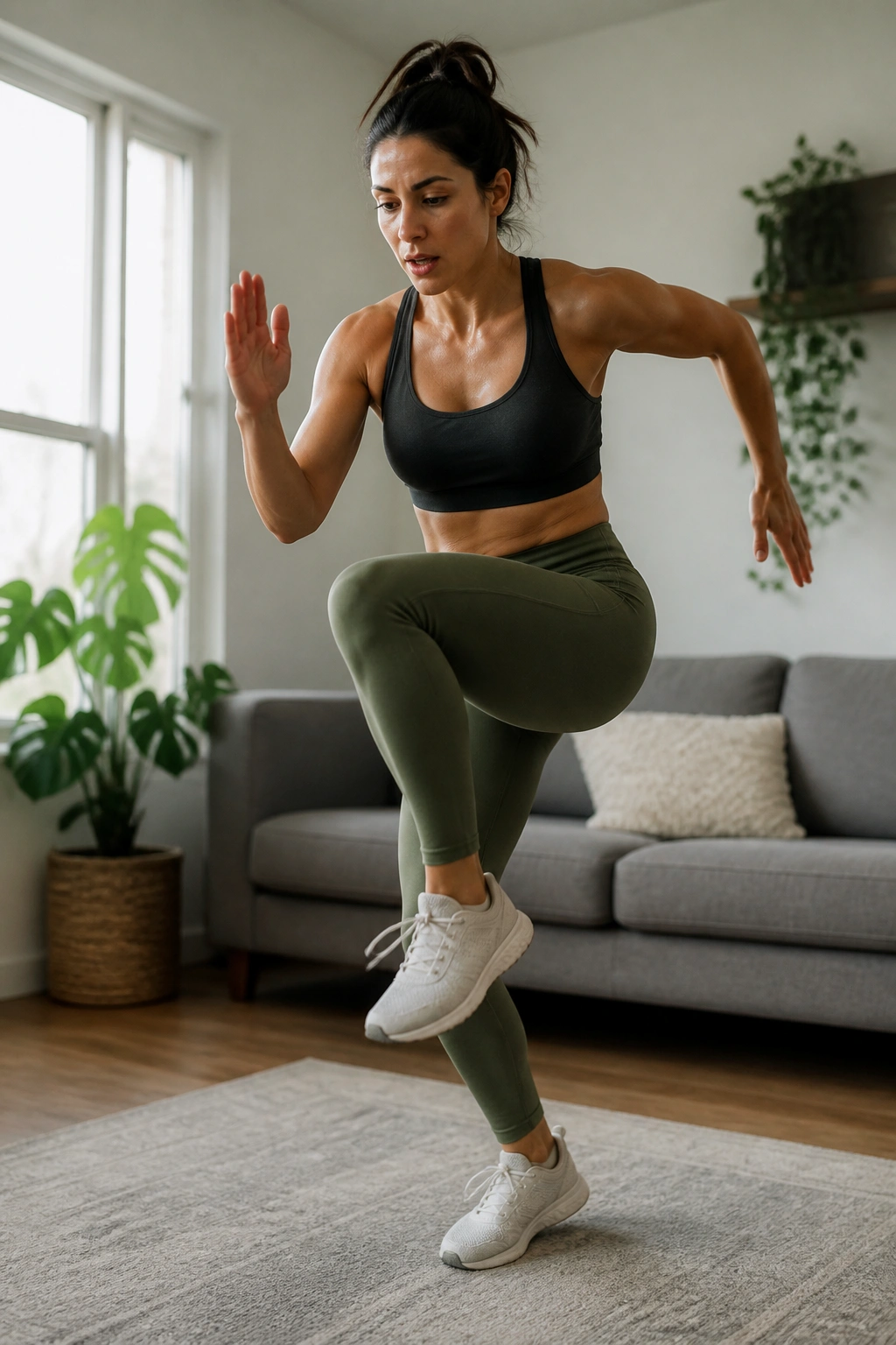 Person performing a quick bodyweight circuit in a living room