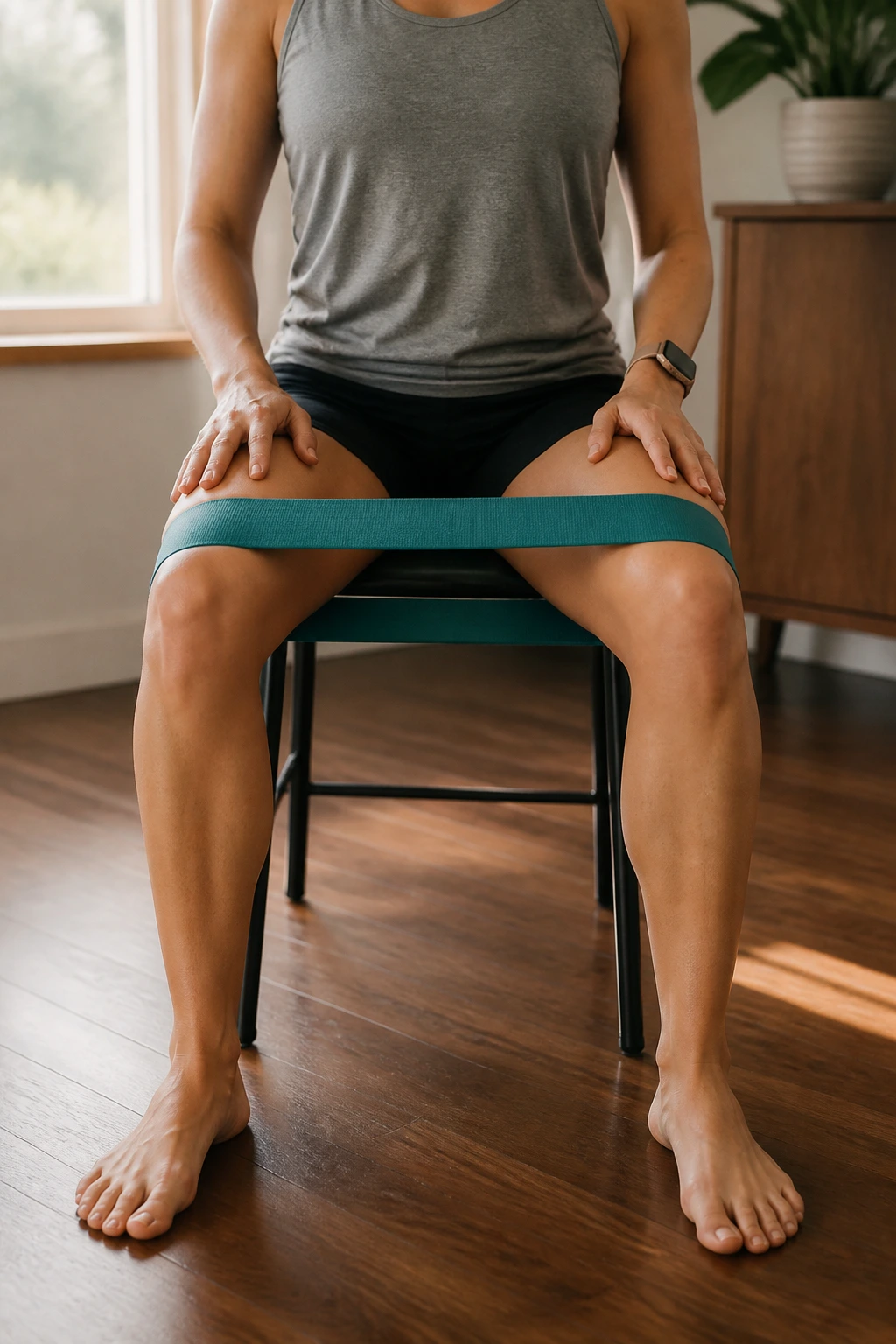 Seated resistance band abduction with knees pushing outward
