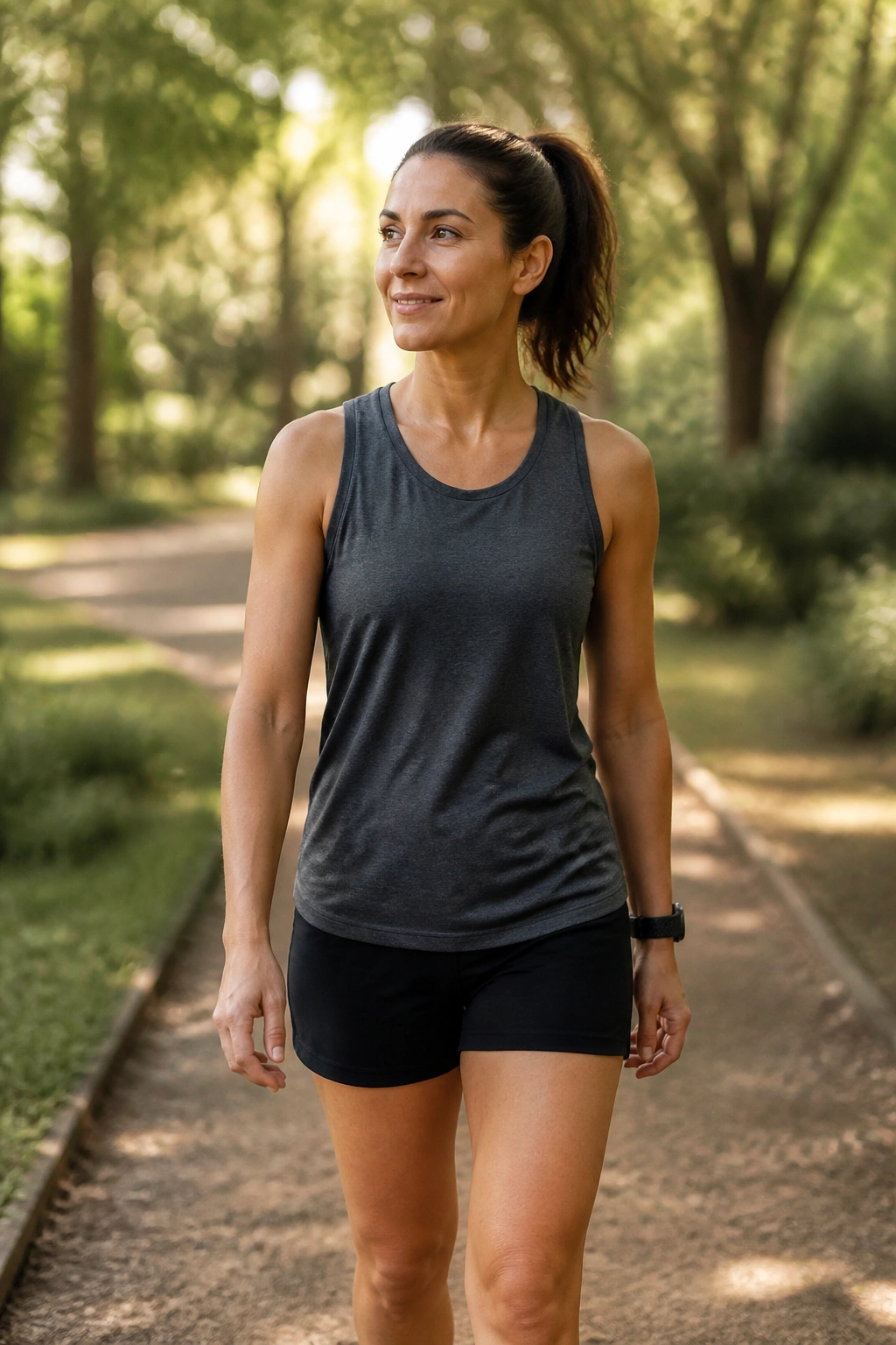 Medium close-up of a person walking outdoors on a rest day