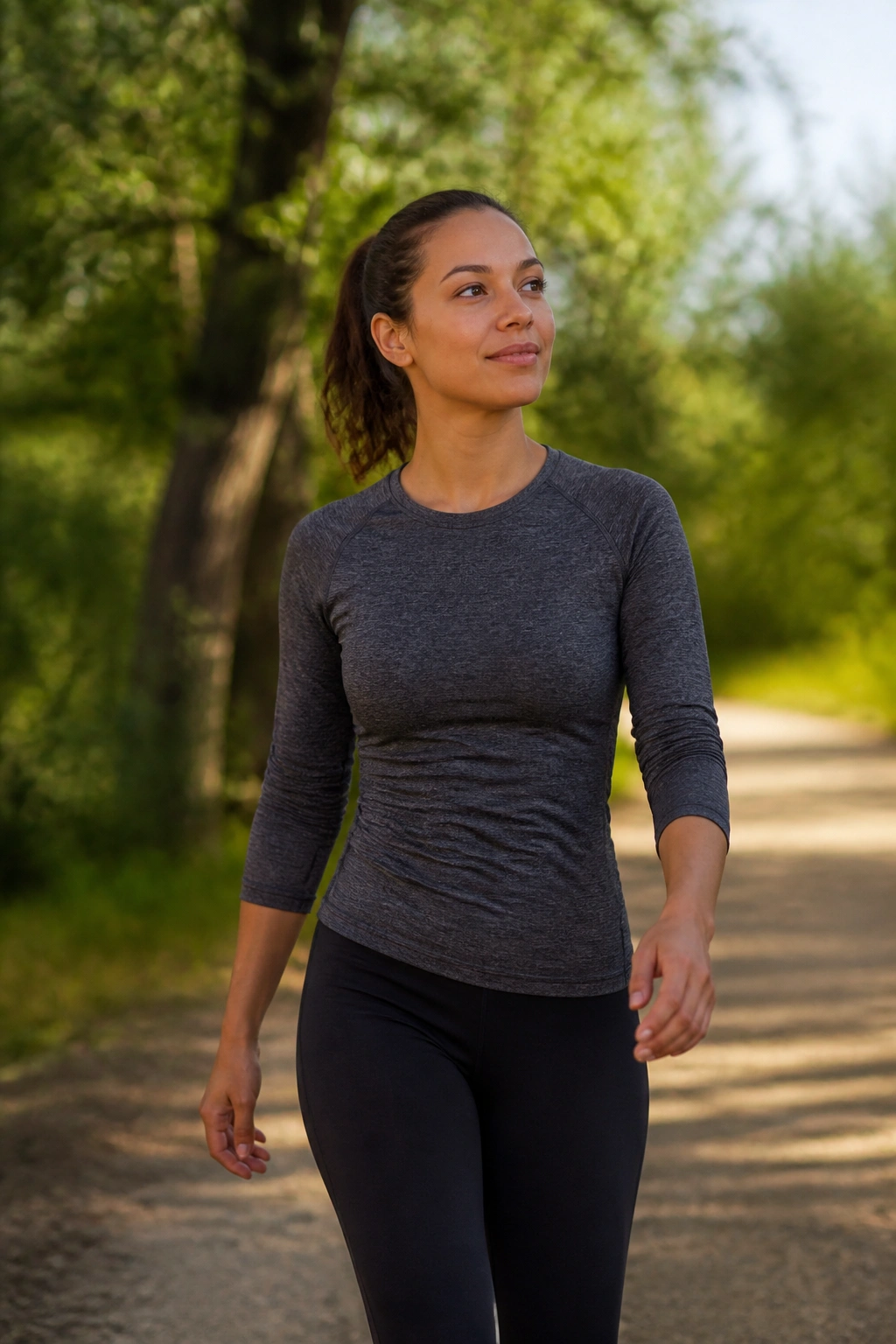 Person walking outdoors on a rest day in a park