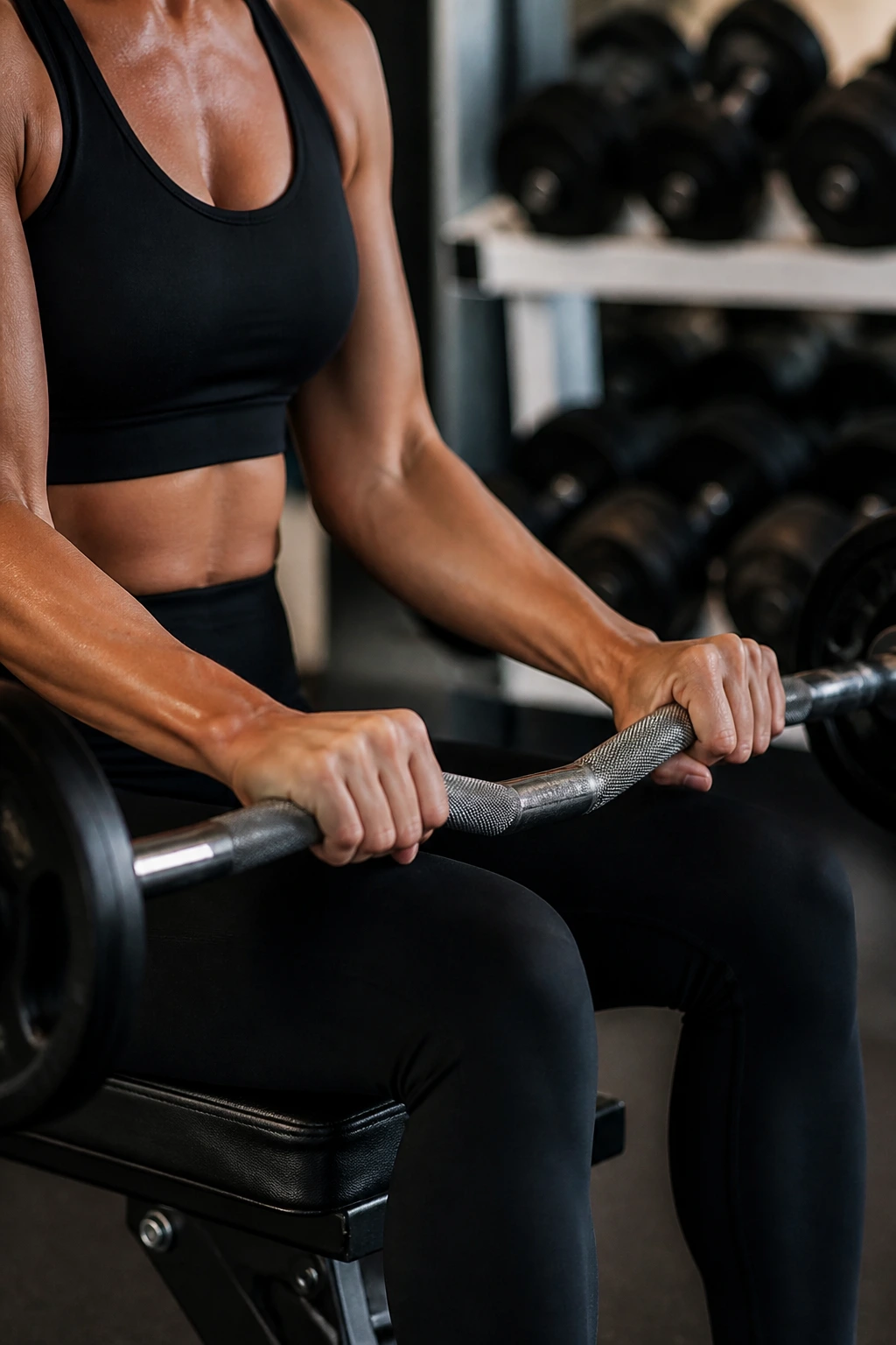 Forearms and wrists performing a reverse curl with an EZ bar
