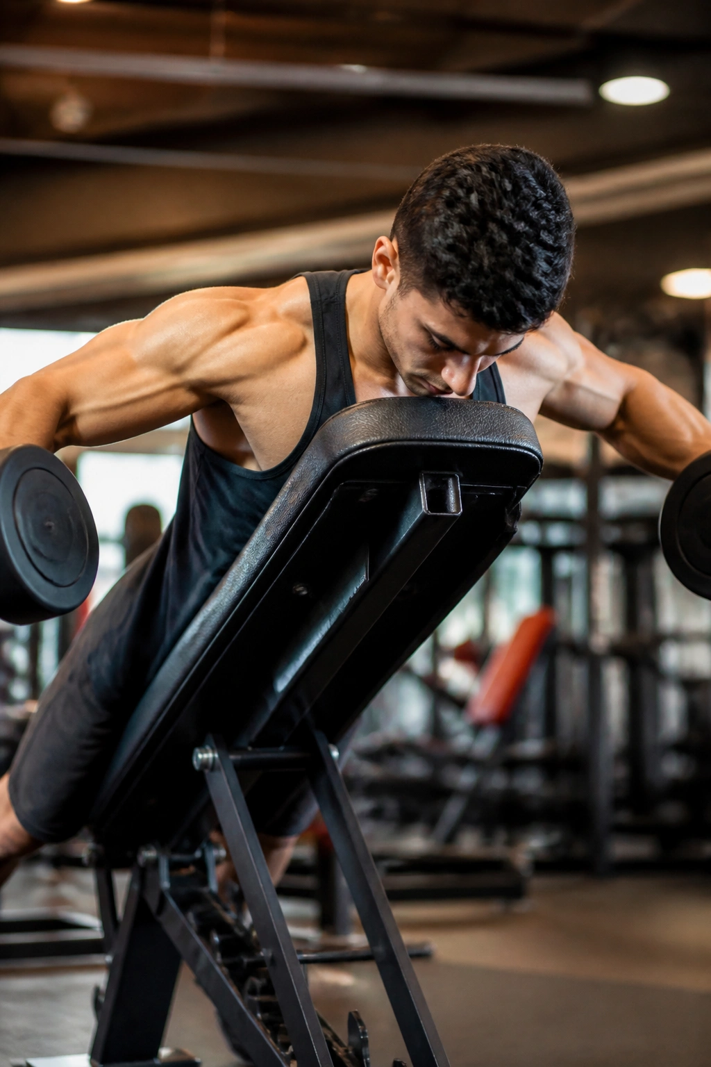 Person doing reverse flyes to activate rear delts and upper back