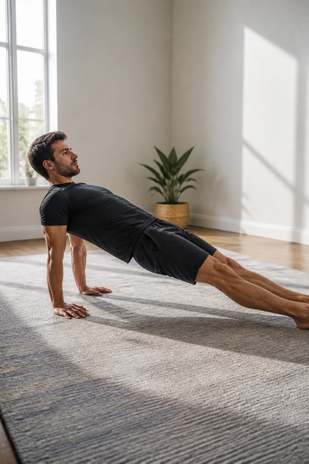 Person in reverse plank with hips lifted and shoulders opening
