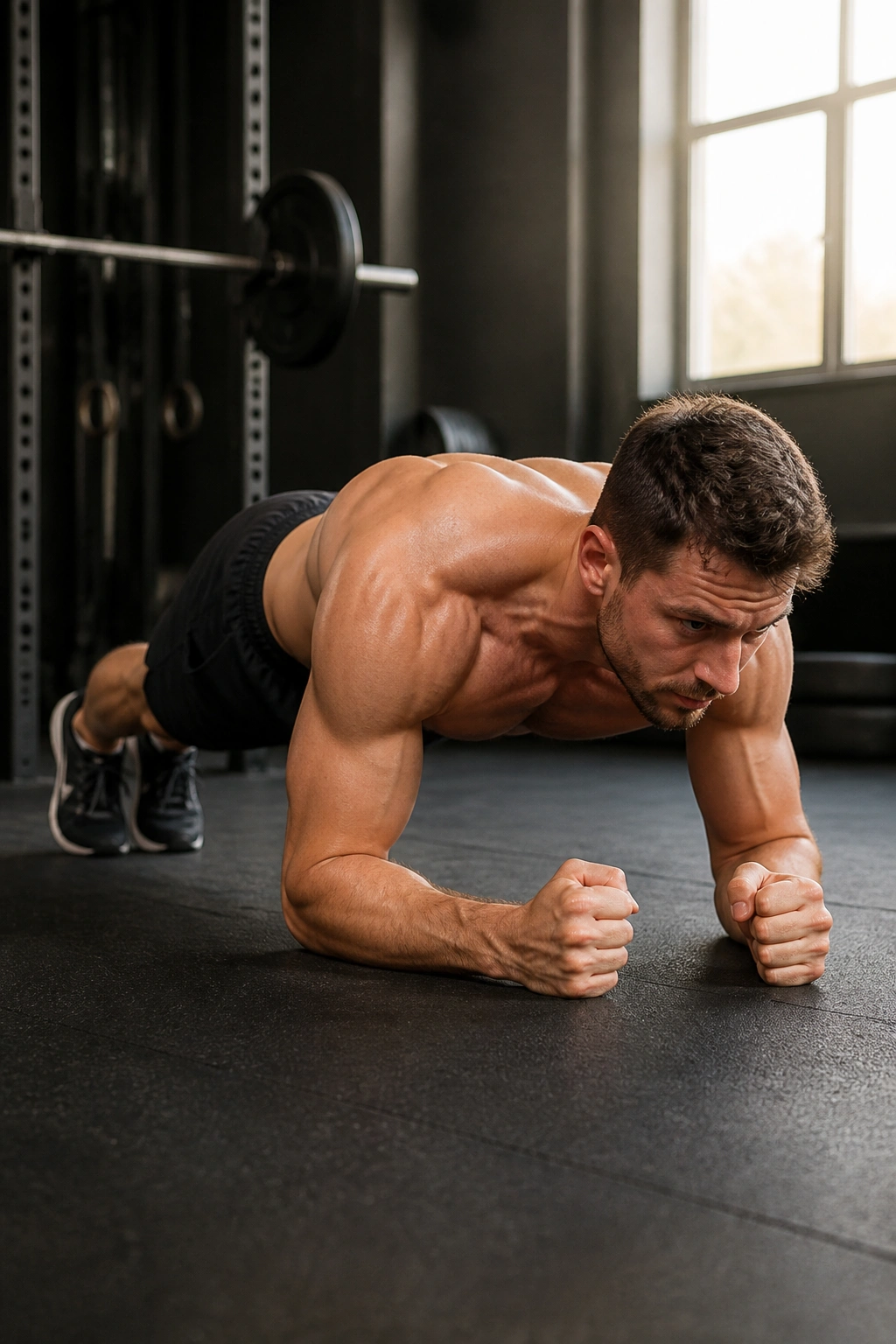 Real person in tough RKC plank showing high tension