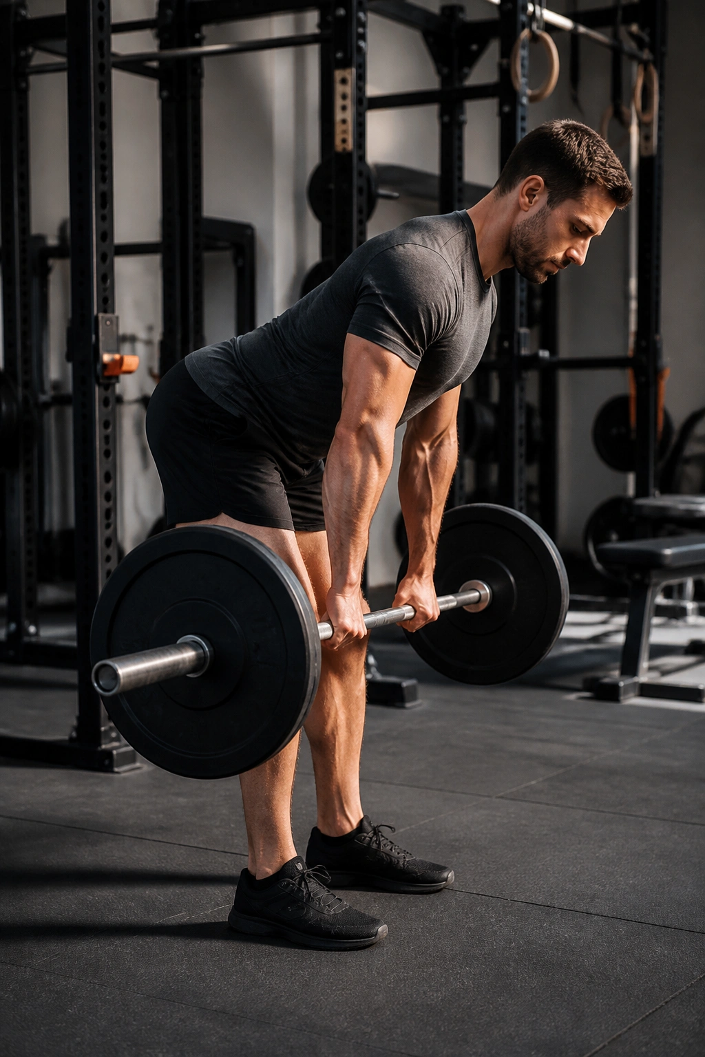 Person performing Romanian deadlift showing posterior chain