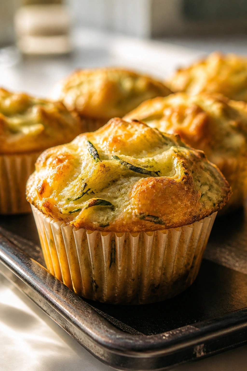 Close-up of savory zucchini and cheese muffin