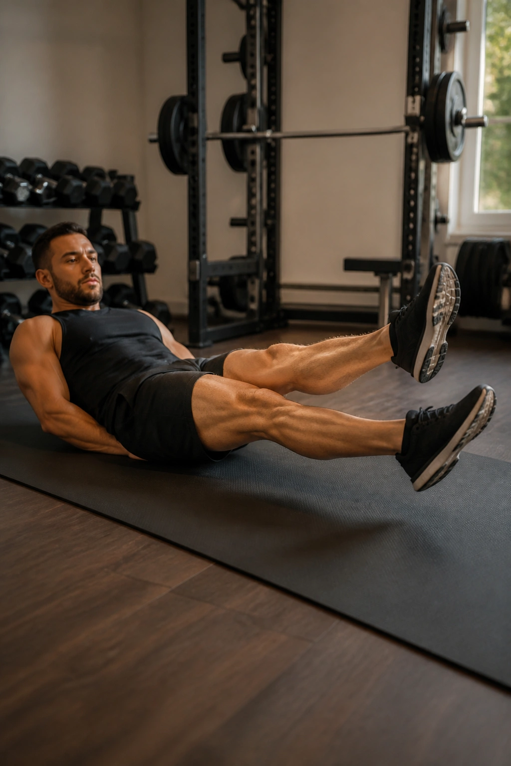 Person performing scissor kicks with crossed legs near the floor