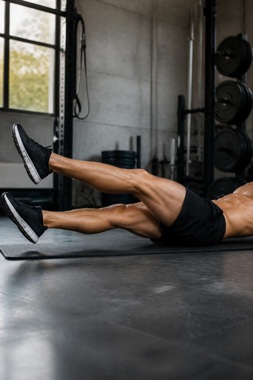 Legs performing scissor kicks with cross-over motion on mat