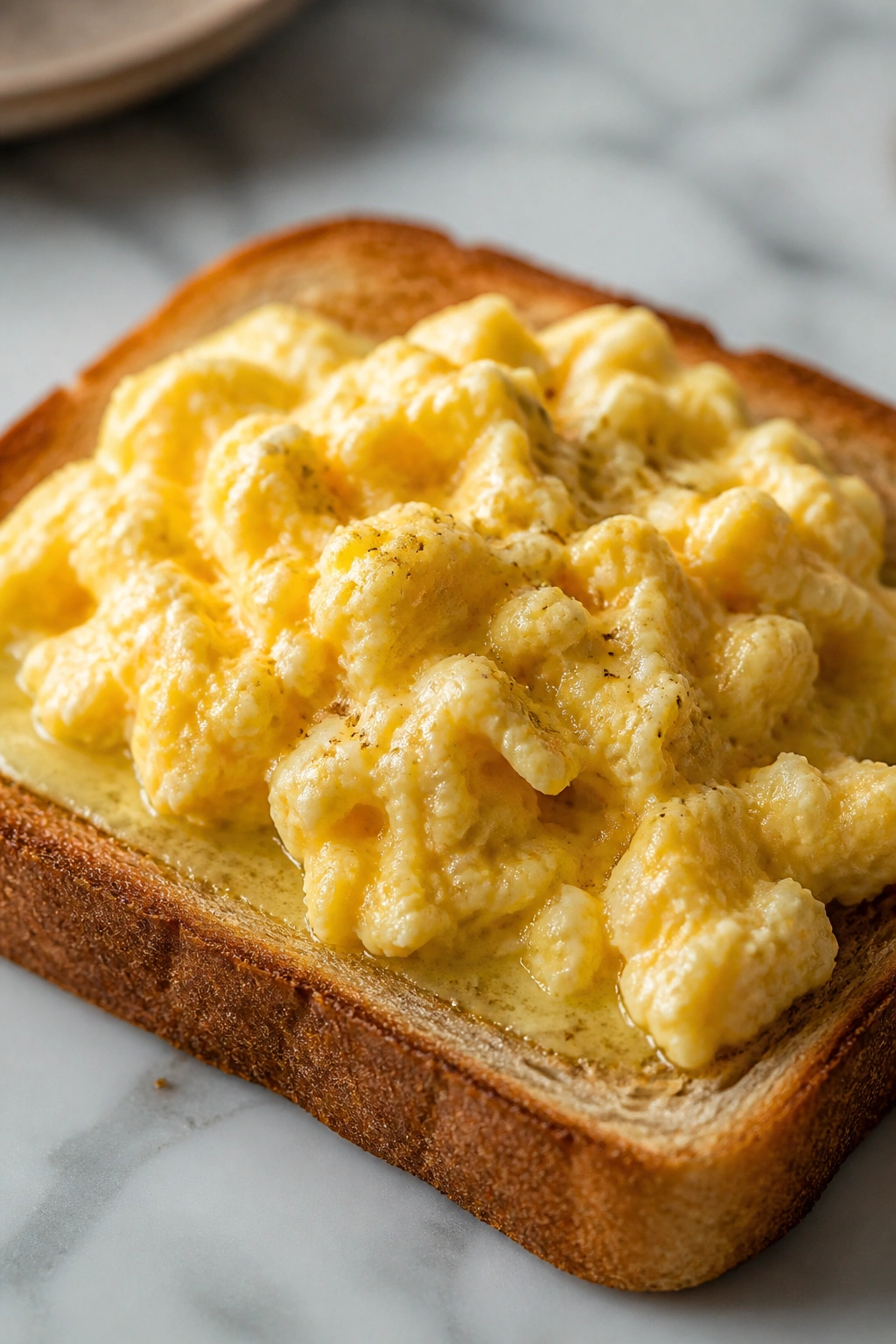 Toast slice with scrambled eggs on top