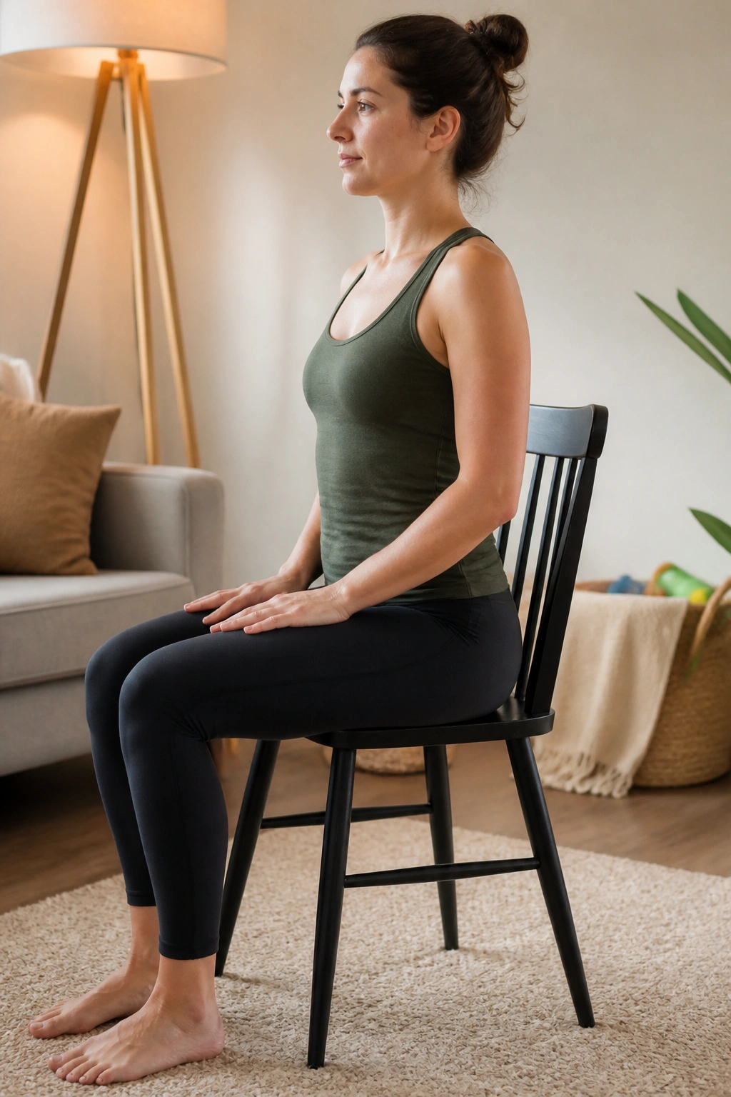 Person seated bracing core on a chair
