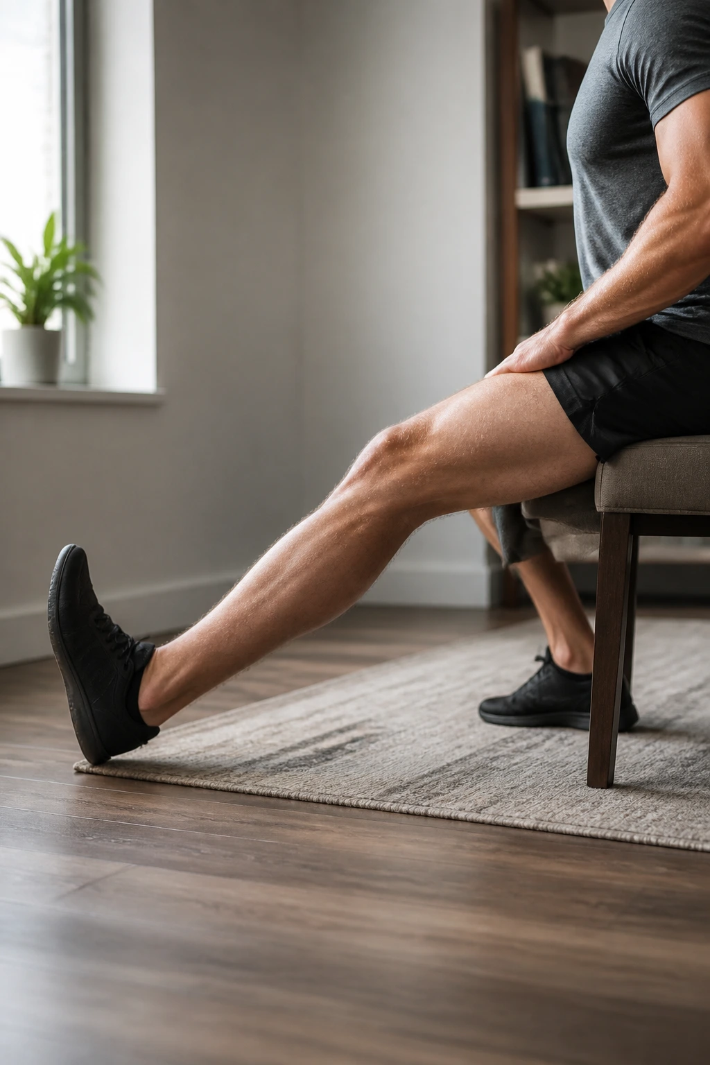 Seated hamstring stretch with leg extended and back neutral