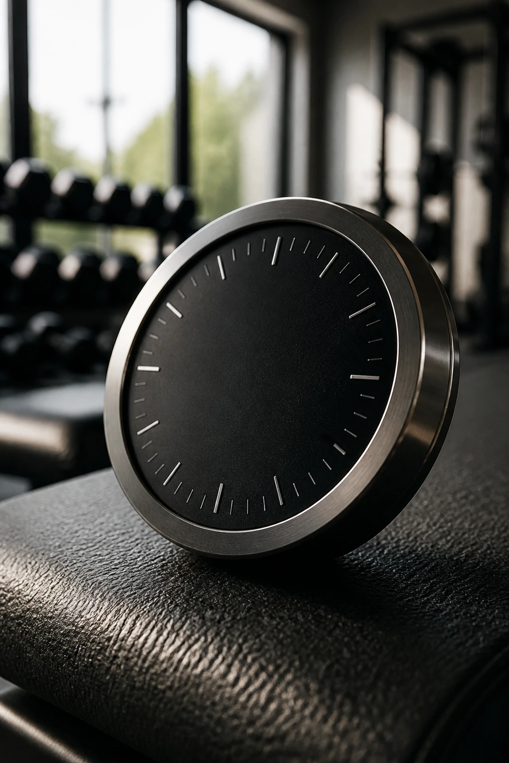 Close-up of a timer with tick marks in a gym to imply sets and scoring